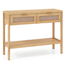Rattan Console Table with 2 Drawers and Bottom Shelf by LJGDeals
