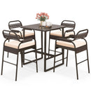 5 Piece Rattan Counter Set with 4 Stools and Polywood Bar Table-Brown