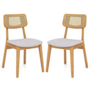 Rattan Dining Chair Set of 2 with Can Back and Rubber Wood Frame-Natural by LJGDeals
