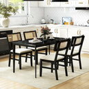 Rattan Dining Chairs Set of 4 Fabric Upholstered Kitchen Chairs with Padded Seat and Rubber Wood Legs-Black by LJGDeals