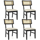 Rattan Dining Chairs Set of 4 Fabric Upholstered Kitchen Chairs with Padded Seat and Rubber Wood Legs-Black by LJGDeals