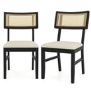 Rattan Dining Chairs Set of 2 Fabric Upholstered Kitchen Chairs with Padded Seat and Rubber Wood Legs-Black by LJGDeals