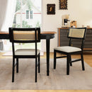 Rattan Dining Chairs Set of 2 Fabric Upholstered Kitchen Chairs with Padded Seat and Rubber Wood Legs-Black by LJGDeals