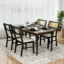 Rattan Dining Chairs Set of 2 Fabric Upholstered Kitchen Chairs with Padded Seat and Rubber Wood Legs-Black by LJGDeals