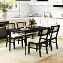 Rattan Dining Chairs Set of 2 Fabric Upholstered Kitchen Chairs with Padded Seat and Rubber Wood Legs-Black by LJGDeals