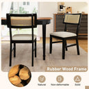 Rattan Dining Chairs Set of 2 Fabric Upholstered Kitchen Chairs with Padded Seat and Rubber Wood Legs-Black by LJGDeals