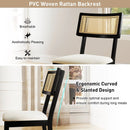 Rattan Dining Chairs Set of 2 Fabric Upholstered Kitchen Chairs with Padded Seat and Rubber Wood Legs-Black by LJGDeals