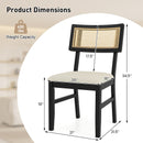 Rattan Dining Chairs Set of 2 Fabric Upholstered Kitchen Chairs with Padded Seat and Rubber Wood Legs-Black