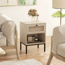 Rattan Nightstand Boho End Table with Rattan Drawer and Open Shelf by LJGDeals