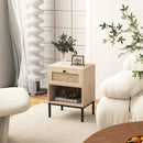 Rattan Nightstand Boho End Table with Rattan Drawer and Open Shelf by LJGDeals