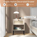 Rattan Nightstand Boho End Table with Rattan Drawer and Open Shelf by LJGDeals