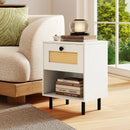 Rattan Nightstand Boho End Table with Rattan Drawer and Open Shelf Set of 2 by LJGDeals