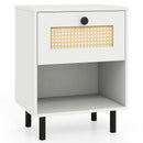 Rattan Nightstand Boho End Table with Rattan Drawer and Open Shelf by LJGDeals