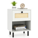 Rattan Nightstand Boho End Table with Rattan Drawer and Open Shelf by LJGDeals