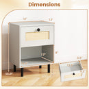 Rattan Nightstand Boho End Table with Rattan Drawer and Open Shelf