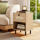 Rattan Nightstand Boho End Table with Rattan Drawer and Open Shelf by LJGDeals