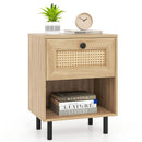 Rattan Nightstand Boho End Table with Rattan Drawer and Open Shelf by LJGDeals