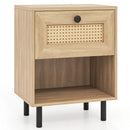 Rattan Nightstand Boho End Table with Rattan Drawer and Open Shelf by LJGDeals