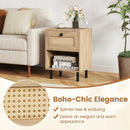 Rattan Nightstand Boho End Table with Rattan Drawer and Open Shelf by LJGDeals
