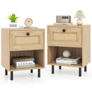 Rattan Nightstand Boho End Table with Rattan Drawer and Open Shelf Set of 2 by LJGDeals