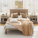 Rattan Nightstand Boho End Table with Rattan Drawer and Open Shelf Set of 2-Oak