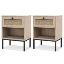 Rattan Nightstand Boho End Table with Rattan Drawer and Open Shelf Set of 2 by LJGDeals