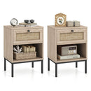 Rattan Nightstand Boho End Table with Rattan Drawer and Open Shelf Set of 2 by LJGDeals