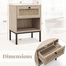 Rattan Nightstand Boho End Table with Rattan Drawer and Open Shelf Set of 2 by LJGDeals
