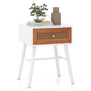 Rattan Nightstand Mid Century Modern Accent Table with Drawer-White by LJGDeals