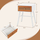 Rattan Nightstand Mid Century Modern Accent Table with Drawer-White by LJGDeals