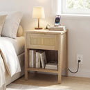 Rattan Nightstand with Charging Station and Storage Shelf for Bedroom by LJGDeals