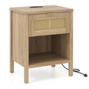 Rattan Nightstand with Charging Station and Storage Shelf for Bedroom by LJGDeals