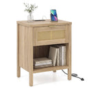 Rattan Nightstand with Charging Station and Storage Shelf for Bedroom by LJGDeals