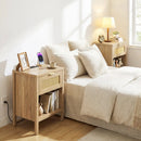 Rattan Nightstand with Charging Station and Storage Shelf for Bedroom by LJGDeals