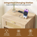 Rattan Nightstand with Charging Station and Storage Shelf for Bedroom by DirectDeals