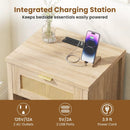 Rattan Nightstand with Charging Station and Storage Shelf for Bedroom by LJGDeals