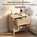 Rattan Nightstand with Charging Station and Storage Shelf for Bedroom by DirectDeals
