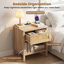 Rattan Nightstand with Charging Station and Storage Shelf for Bedroom by LJGDeals