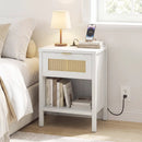 Rattan Nightstand with Charging Station and Storage Shelf for Bedroom by LJGDeals