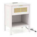 Rattan Nightstand with Charging Station and Storage Shelf for Bedroom by LJGDeals
