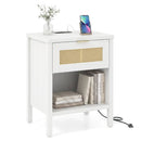 Rattan Nightstand with Charging Station and Storage Shelf for Bedroom by LJGDeals