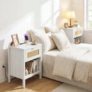 Rattan Nightstand with Charging Station and Storage Shelf for Bedroom by LJGDeals