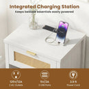 Rattan Nightstand with Charging Station and Storage Shelf for Bedroom by LJGDeals