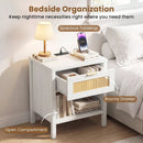 Rattan Nightstand with Charging Station and Storage Shelf for Bedroom by LJGDeals