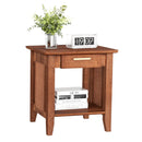 Rattan Nightstand End Table with Drawer and Storage Shelf-Walnut by LJGDeals