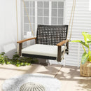Single Rattan Porch Swing with Armrests Cushion and Hanging Ropes-White by LJGDeals