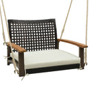 Single Rattan Porch Swing with Armrests Cushion and Hanging Ropes-White by LJGDeals
