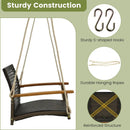 Single Rattan Porch Swing with Armrests Cushion and Hanging Ropes-White by LJGDeals