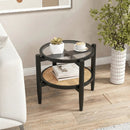 Round Rattan Side Table with Tempered Glass Top by LJGDeals