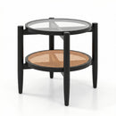 Round Rattan Side Table with Tempered Glass Top by DirectDeals